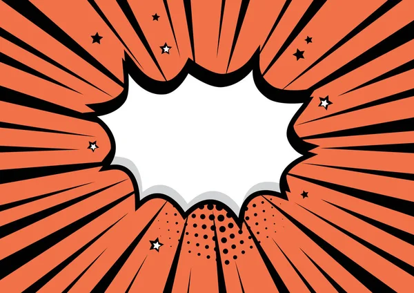 Bianco bolla discorso fumetto vuoto con stelle e ombra mezzitoni su sfondo arancione. Illustrazione vettoriale in stile pop art — Vettoriale Stock