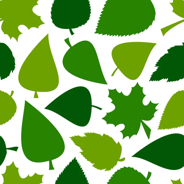 Green seamless pattern with different leaves isolated on white background. Vector illustration — Stock Vector