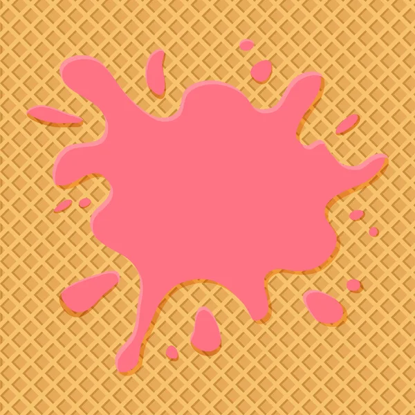 あなたのテキストのためのスペース、ウエハの背景にピンクのアイスクリームスプラッシュ。ベクトルイラスト — ストックベクタ