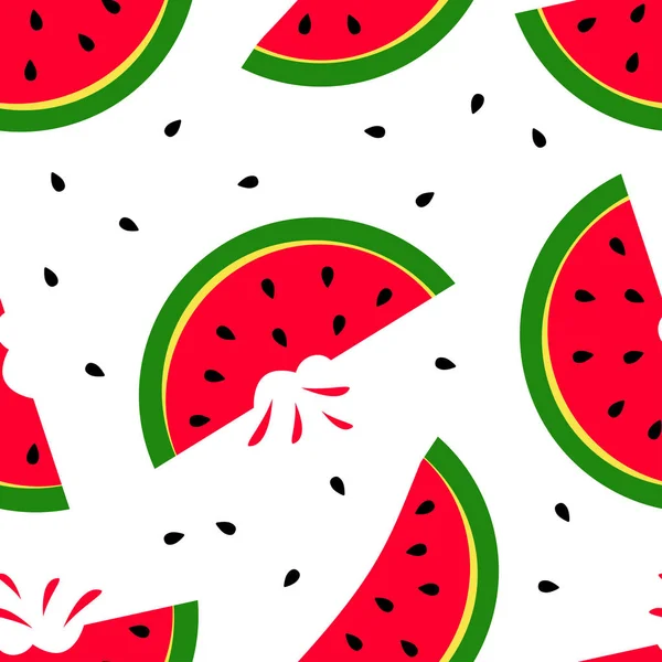Élénk nyári zökkenőmentes mintázat szelet görögdinnye izolált fehér háttér. Vektoros illusztráció — Stock Vector