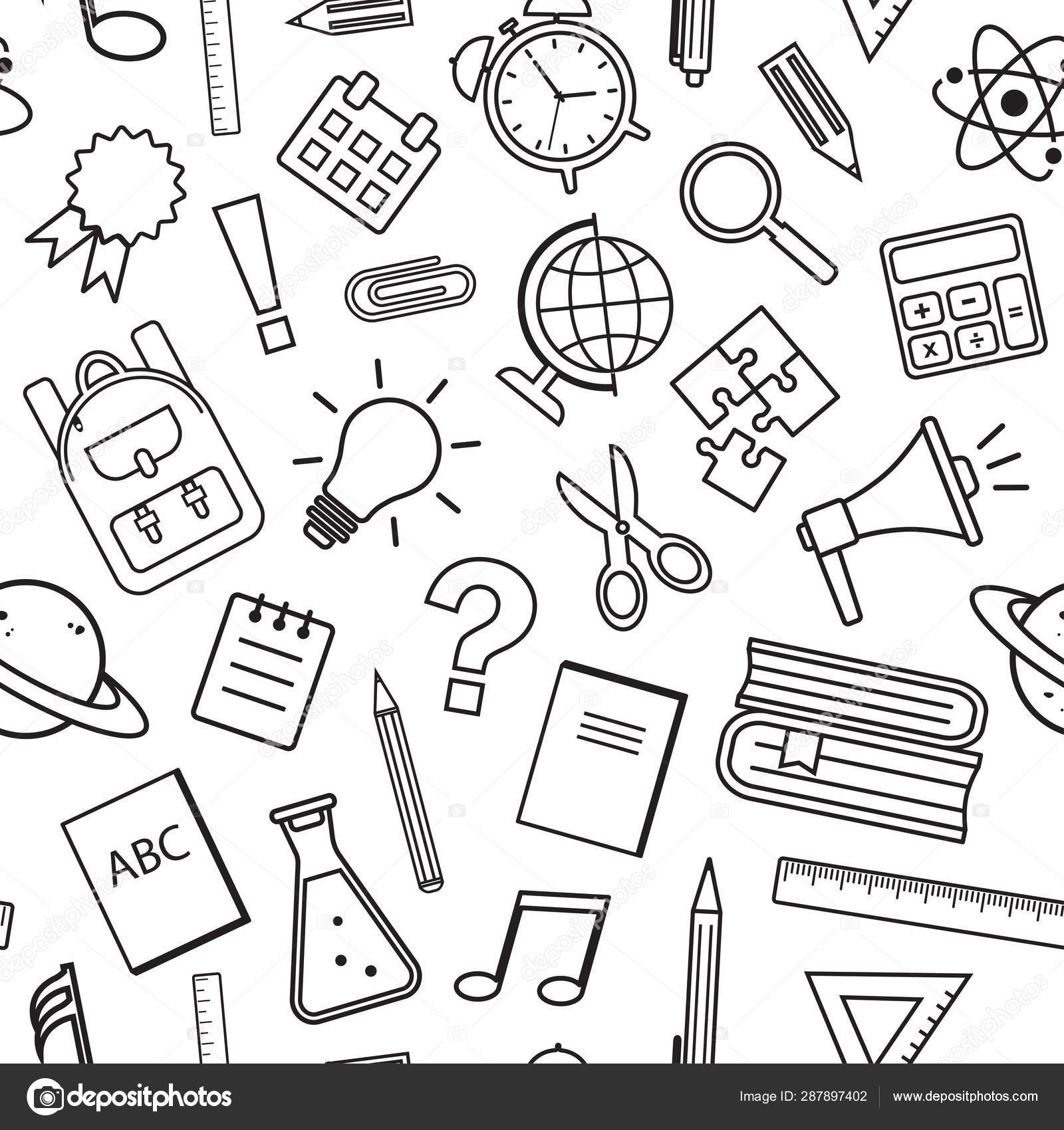 Seamless pattern with school supplies isolated on white background