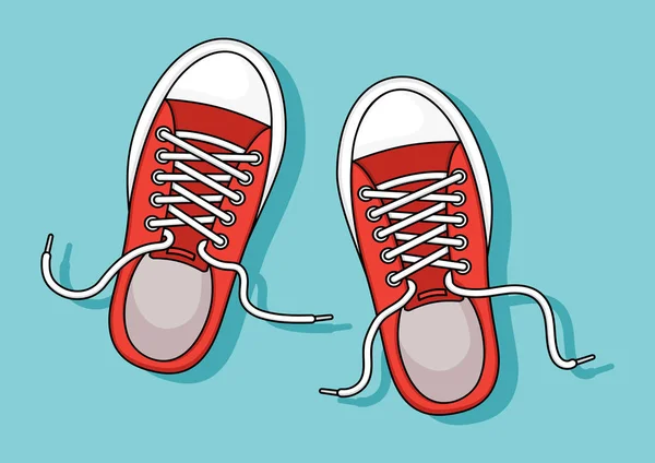 Rode sneakers met schaduw op blauwe achtergrond. Vector illustratie — Stockvector