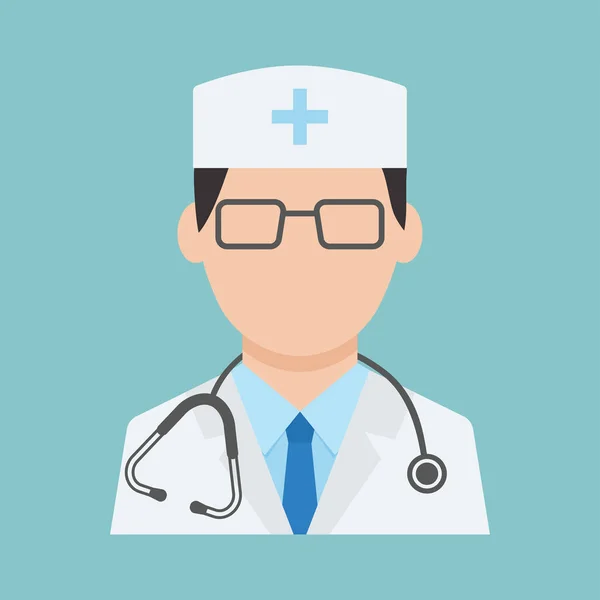 Trabajador médico con estetoscopio, avatar profesional de la salud, personal médico, icono médico sobre fondo azul. Ilustración vectorial — Archivo Imágenes Vectoriales
