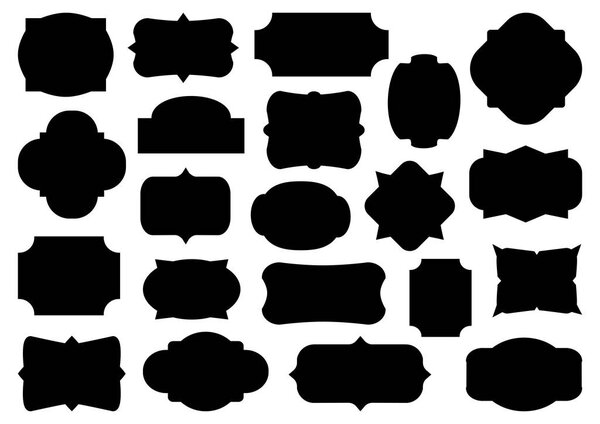 Черный набор различных форм винтажные рамки, коллекция пустые ретро-лабиринты и значки. Векторная иллюстрация
