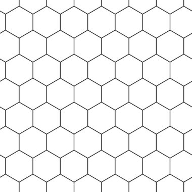 Altıgenler, siyah ve beyaz kiremit ile geometrik dikişsiz desen. Petek arka plan. Anahat tasarımı. Vektör