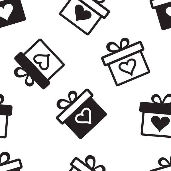 Decorative holiday seamless pattern with black gift boxes with hearts on black background. Vector — Stock Vector