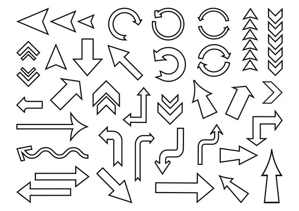 Conjunto de setas diferentes, design de contorno. Ilustração vetorial — Vetor de Stock