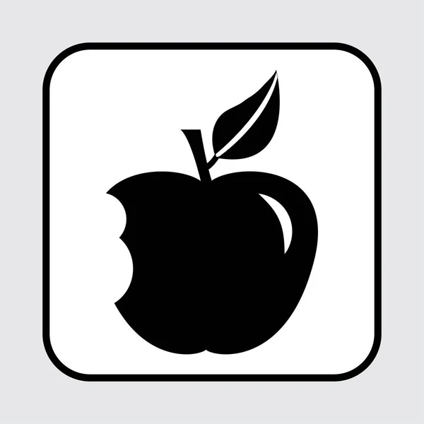Gebissene Apfel-Ikone, schwarz-weißes Design. Vektorillustration — Stockvektor