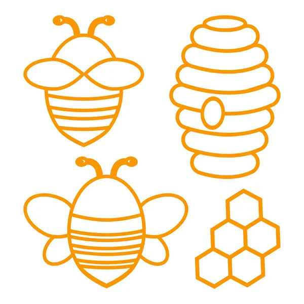 Bee set. Colored outline design. Vector illustration — Stock Vector