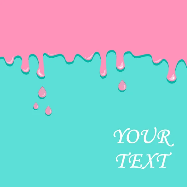 Latar belakang karamel manis dengan tempat untuk teks Anda. Karamel merah muda menetes pada latar belakang azure, mengalir ke bawah. Ilustrasi vektor - Stok Vektor