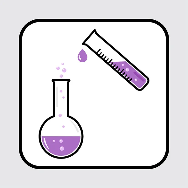 Химическая колба с пузырьками и пробирка с каплей. Медицинская и химическая икона. Векторная иллюстрация — стоковый вектор