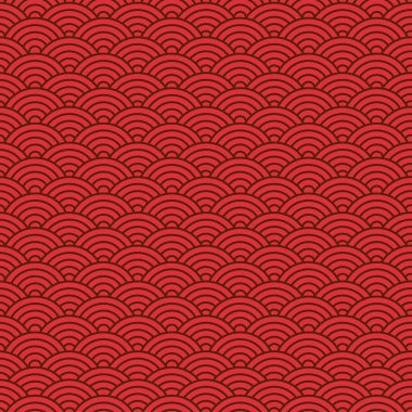 Kırmızı çin oryantal dikişsiz desen. Vektör çizimi