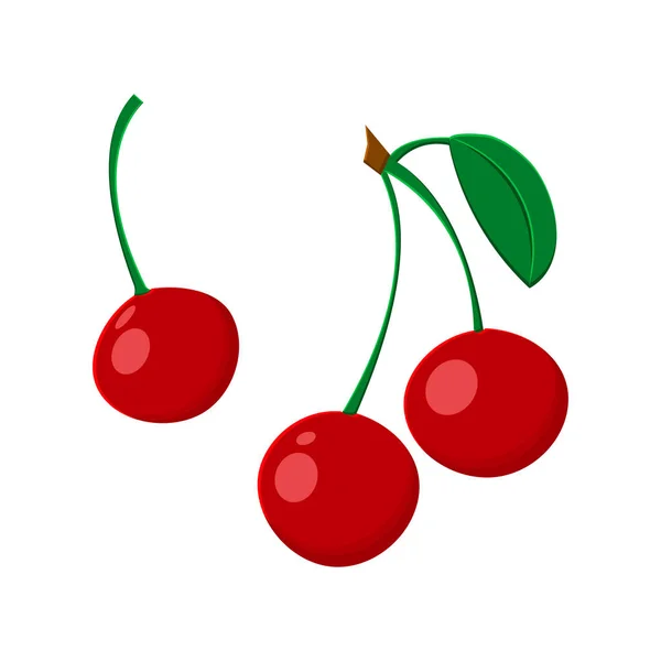 Colored cute red cherry with green leaf. Vector illustration — Stock Vector