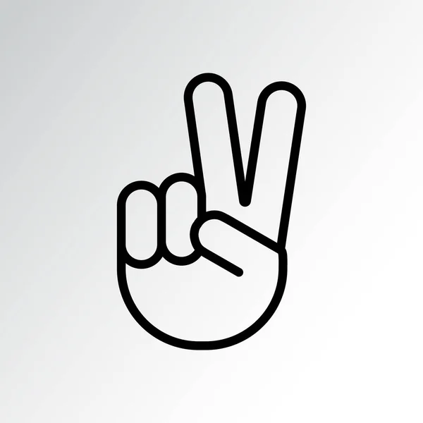 Zeichen von Sieg oder Frieden. Handgeste menschlicher, schwarzer Linie. zwei erhobene Finger. Vektor — Stockvektor
