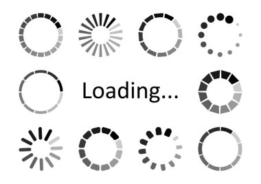 Set of circular loading icons, waiting signs. Progress bar for upload download round process. Vector clipart