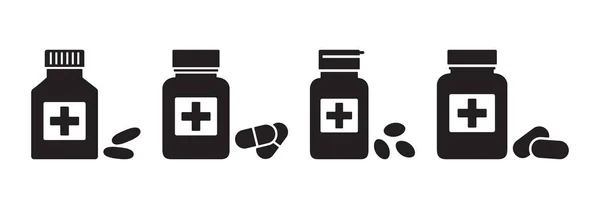 Aptece Butelki Lekami Tabletki Leki Izolowane Białym Tle Ilustracja Wektora — Wektor stockowy