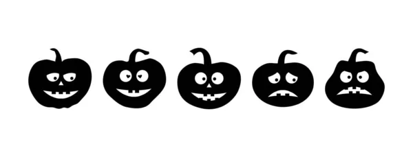Ensemble Icône Citrouille Noire Halloween Visage Effrayant Avec Différentes Émotions — Image vectorielle