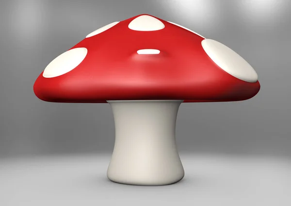 Render Red White Toadstool Pale Grey Background — Stock Photo, Image