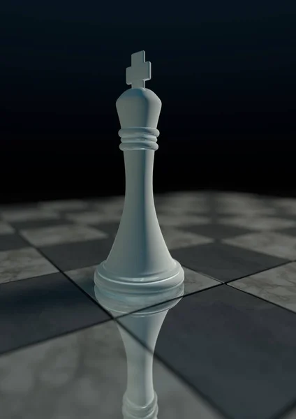 Tampilan 3D dari catur raja putih sendirian di papan catur 3 — Stok Foto