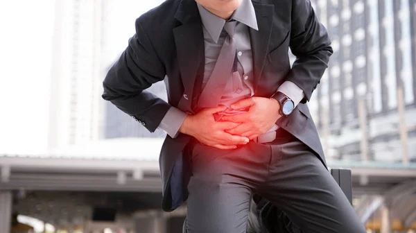 Hombre Negocios Asiático Dolor Estómago Concepto Con Salud Medicina —  Fotos de Stock