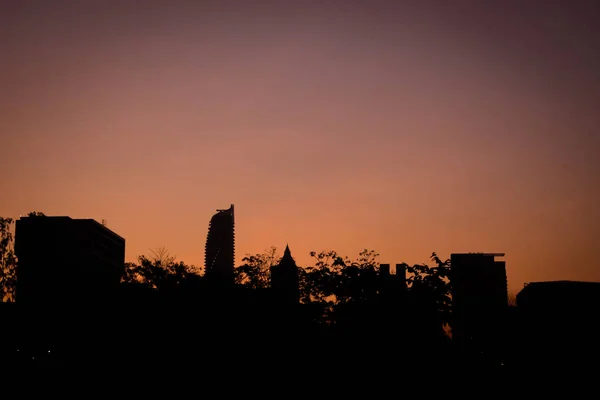 Silhouette Della Città Bangkok — Foto Stock