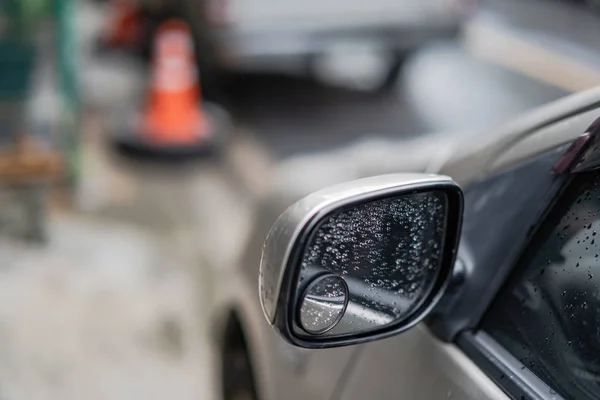 Road Car Rear View Mirror or Side Mirror Car, Motion Blur Background (Vintage Style)