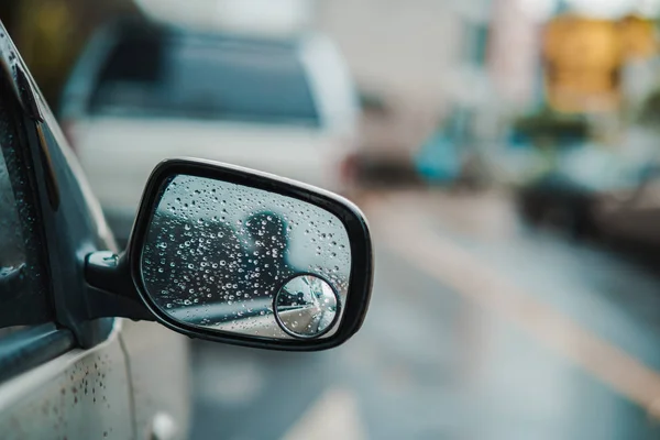 Road Car Rear View Mirror or Side Mirror Car, Motion Blur Background (Vintage Style)