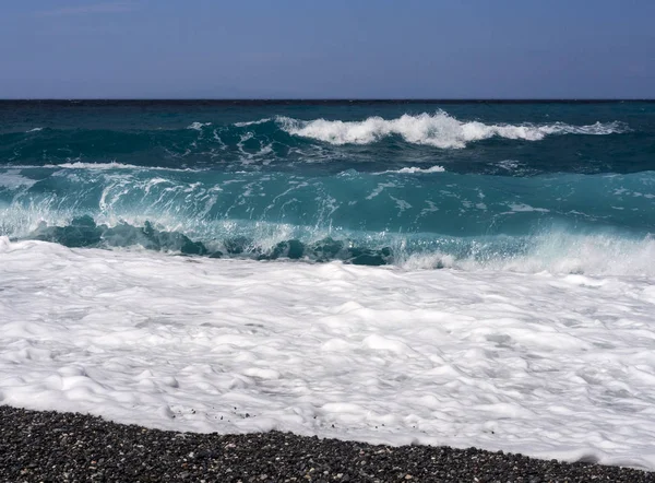 Beautiful Foam Waves Sunny Day Aegean Sea Island Evia Greece — Stock Photo, Image