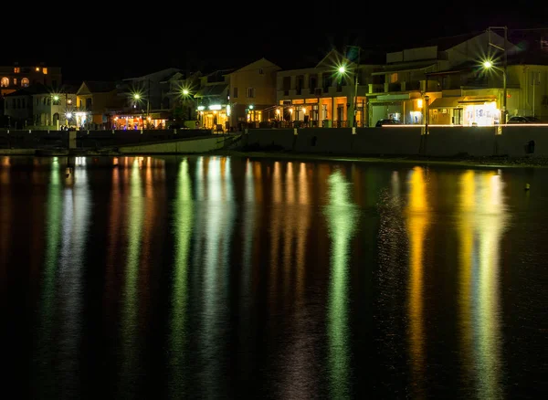 Kota Wisata Yunani Pada Malam Hari Pulau Kefalonia Laut Ionia — Stok Foto