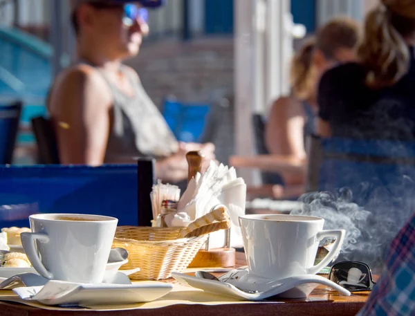 Morning breakfast with Greek coffee in a cafe on the island of Kefalonia, Greece