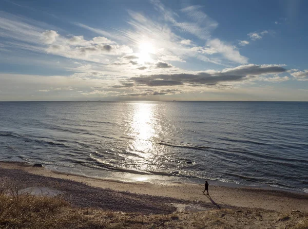 Tramonto Sulla Bellissima Spiaggia Del Mar Baltico Klaipeda Lituania — Foto Stock
