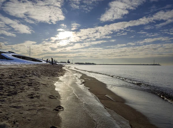 Tramonto Sulla Bellissima Spiaggia Del Mar Baltico Klaipeda Lituania — Foto Stock