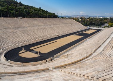 İlk Olimpiyat Oyunları beyaz mermer - Panathinaiko Stadyumu - Atina, Yunanistan, Antik Stadyum görünümünü