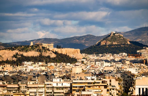 Blick Auf Lykavitos Hügel Akropolis Und Parthenon Der Stadt Athens — Stockfoto