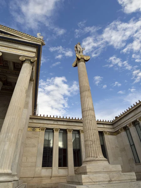 Marble Column Statue Apollo Blue Sky Clouds Athenian Academy — Stock Photo, Image