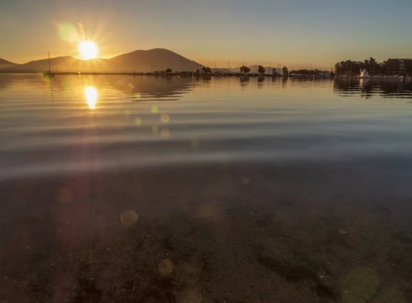 Beau Coucher Soleil Sur Mer Égée Calme Sur Île Evia — Photo