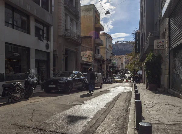 Atena Grecia Decembrie 2018 Strada Din Zona Centrală Orașului Plaka — Fotografie, imagine de stoc