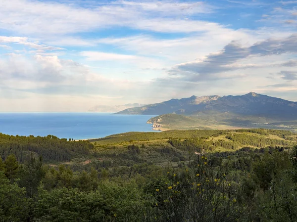 Hermosa Vista Del Mar Egeo Bosque Montañas Isla Evia Grecia — Foto de Stock