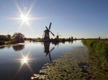 Sazlık doğal, Hollanda ile bir kanal kıyısında bir yel değirmeni