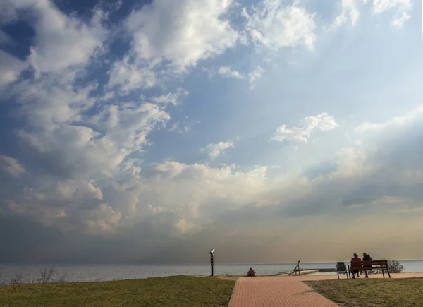 Tramonto Nella Laguna Della Curonia Prima Della Tempesta Klaipeda Lituania — Foto Stock