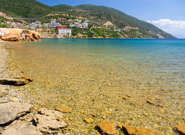 Blick Auf Den Strand Mit Heilquelle Kurort Loutra Edipsou Auf — Stockfoto