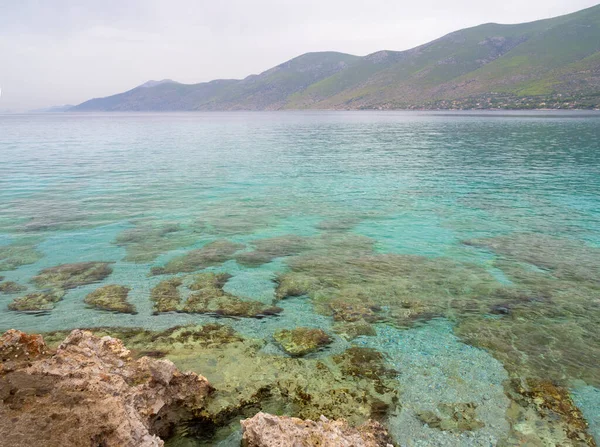 Vacker Strand Sankt Nikolaus Porto Germeno Korintiska Viken Och Joniska — Stockfoto