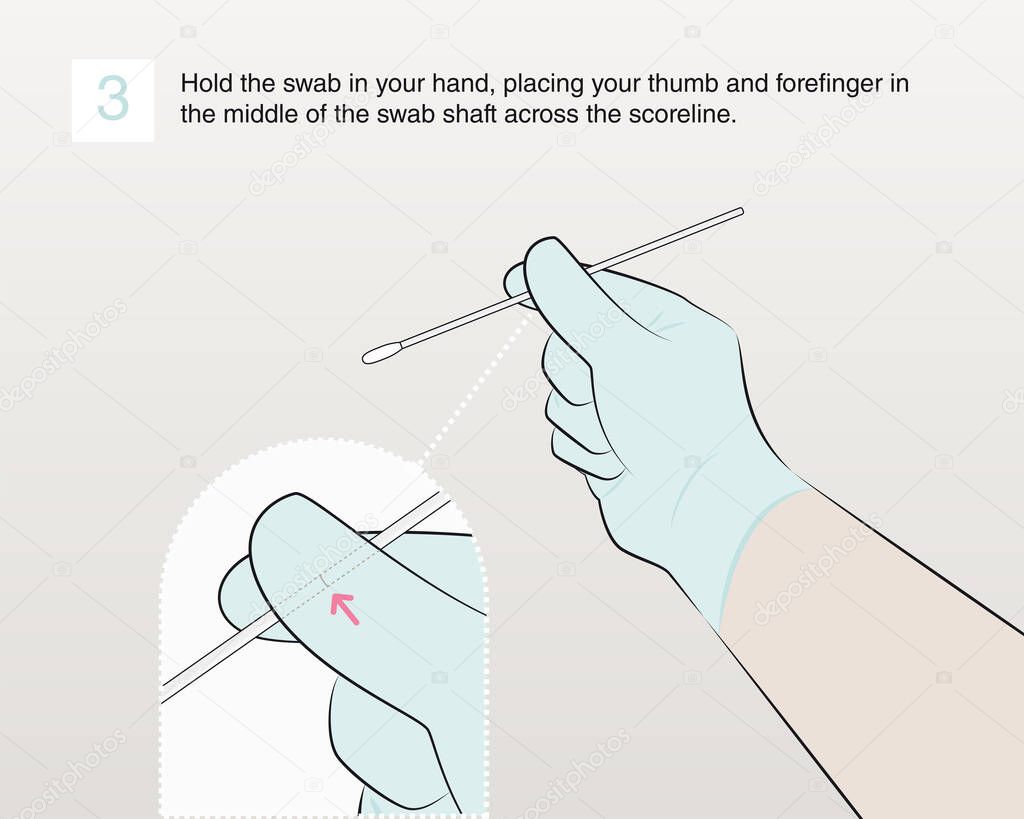 Hold the swab in your hand, placing your thumb and forefinger in the middle of the swab shaft across the scoreline. Step 3