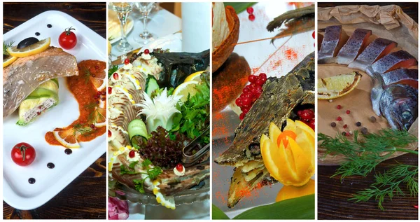 Balık yemekleri nin kolajı. Restoran menüsü.