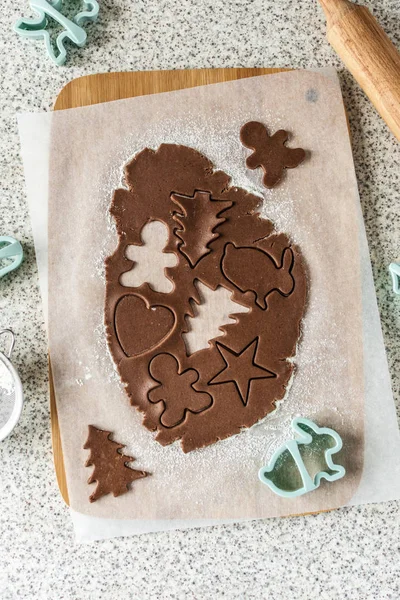 Μαγείρεμα Χριστούγεννα Μελόψωμο Cookies Κακάο Ένα Γκρίζο Φόντο — Φωτογραφία Αρχείου