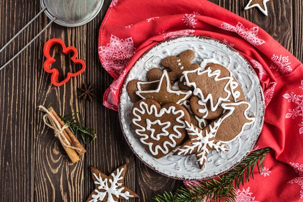 Delicious Christmas Homemade Gingerbread Cookies Wooden Background New Year Christmas — Stock Photo, Image