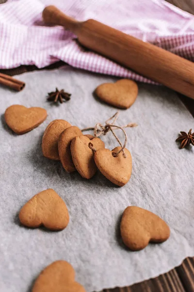 Hemmagjord Cookies Hjärtan Vintage Trä Bordet Alla Hjärtans Dag — Stockfoto