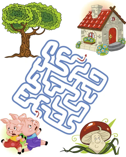 Three Little Pigs Maze Children — Stock Vector