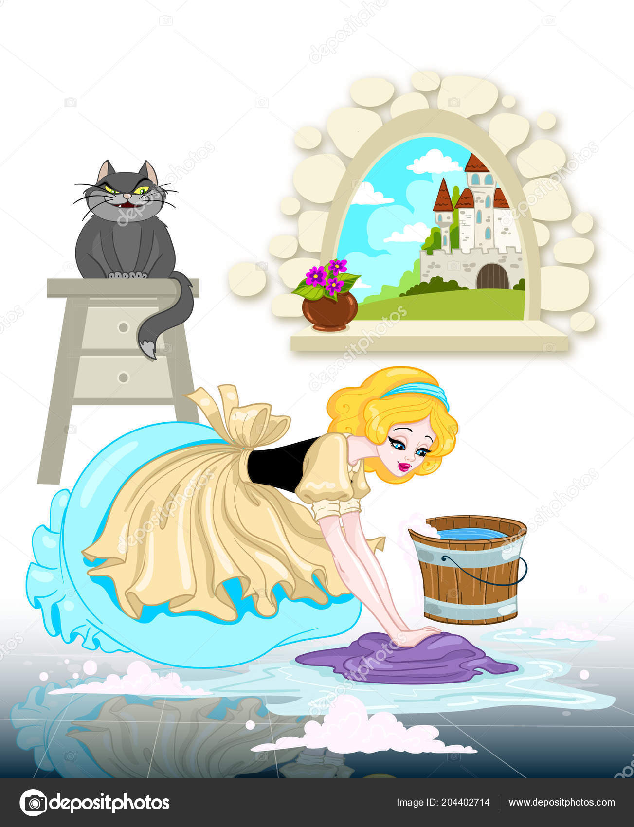 Cinderella Fairytale Illustration Cinderella Cleaning Floor
