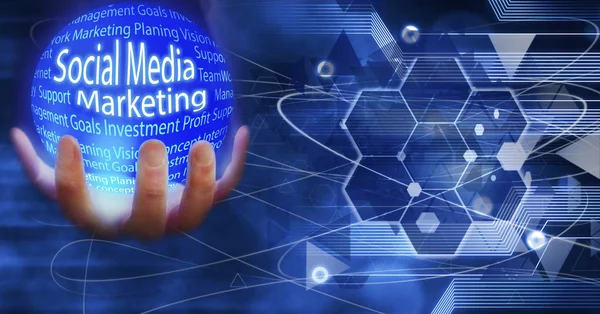 社会メディア マーケティング グローブ コンセプト アイデア ビジネス イノベーション コンピューター データ接続技術 トレーニング — ストック写真